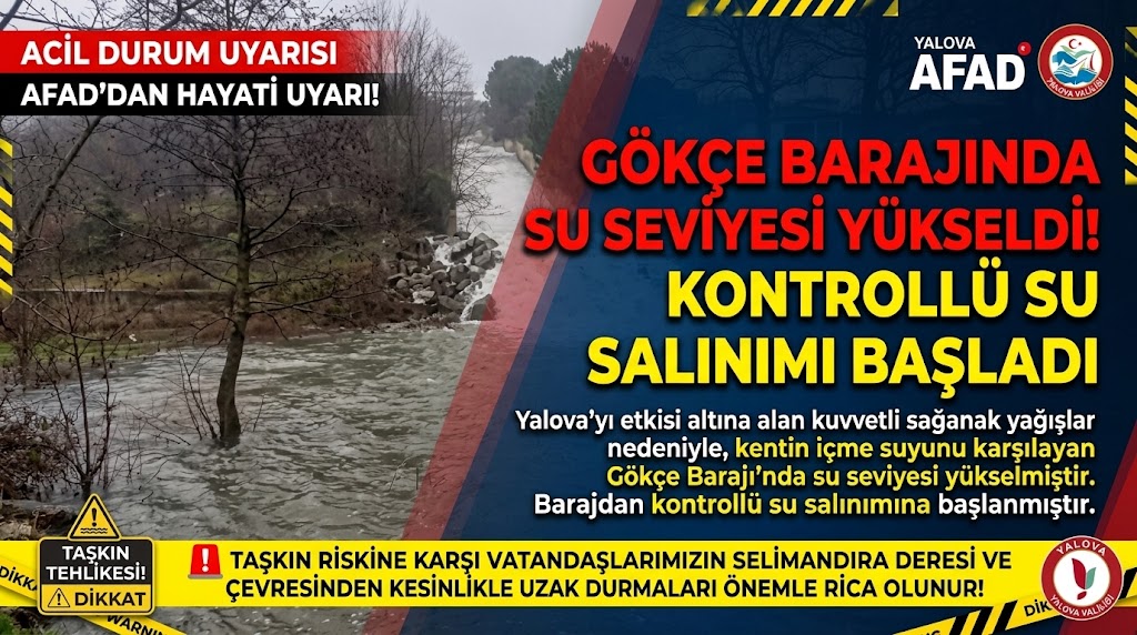 YALOVA’DA GÖKÇE BARAJI İÇİN KONTROLLÜ TAHLİYE! SELİMANDIRA DERESİ’NDE TAŞKIN RİSKİNE DİKKAT